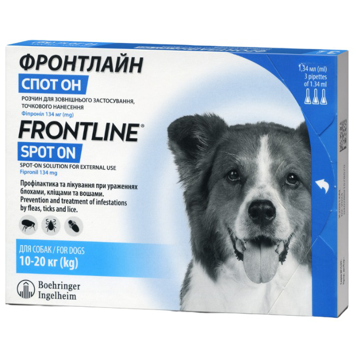 Краплі Boehringer Ingelheim Frontline Spot On від бліх та кліщів для собак та цуценят з 8 тижневого віку, 10-20 кг, 1,34 мл, 1 піпетка (159922-1) - фото 1