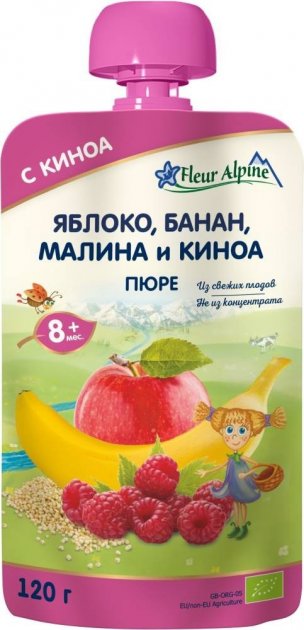 Фруктово-ягодное пюре Fleur Alpine Яблоко-Банан-Малина с Киноа, 120 г - фото 1