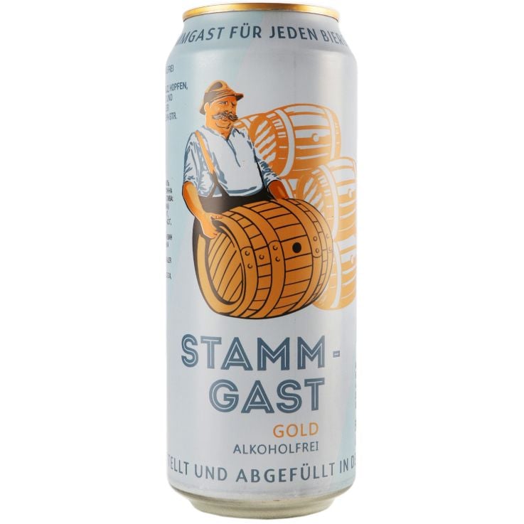 Пиво безалкогольное Stammgast Gold Alkoholfrei, светлое, нефильтрованное, 0,5%, ж/б, 0,5 л - фото 1