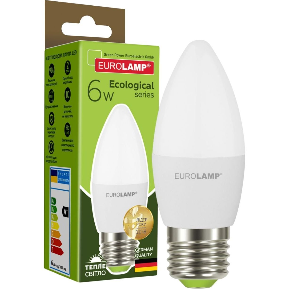 Светодиодная лампа Eurolamp LED Ecological Series, CL 6W, E27, 3000K (LED-CL-06273(P)) - фото 1