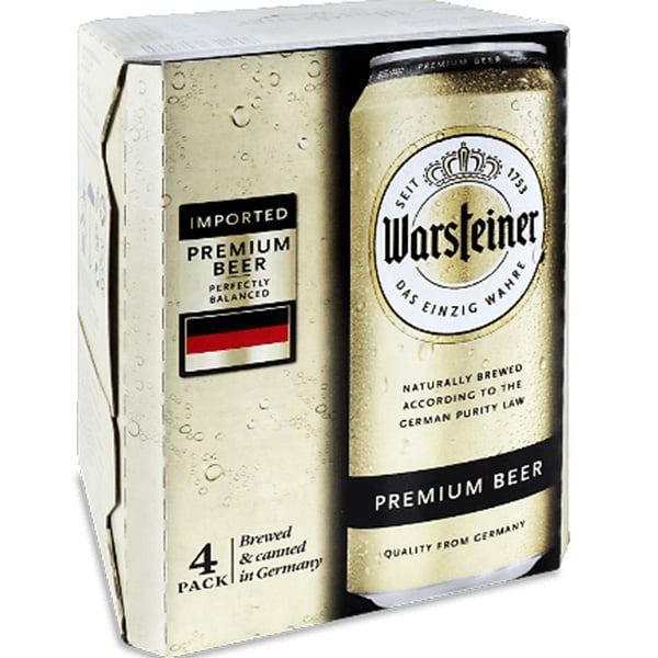 Пиво Warsteiner Premium, светлое, ж/б, 2 л (4 шт. по 0,5 л) - фото 1