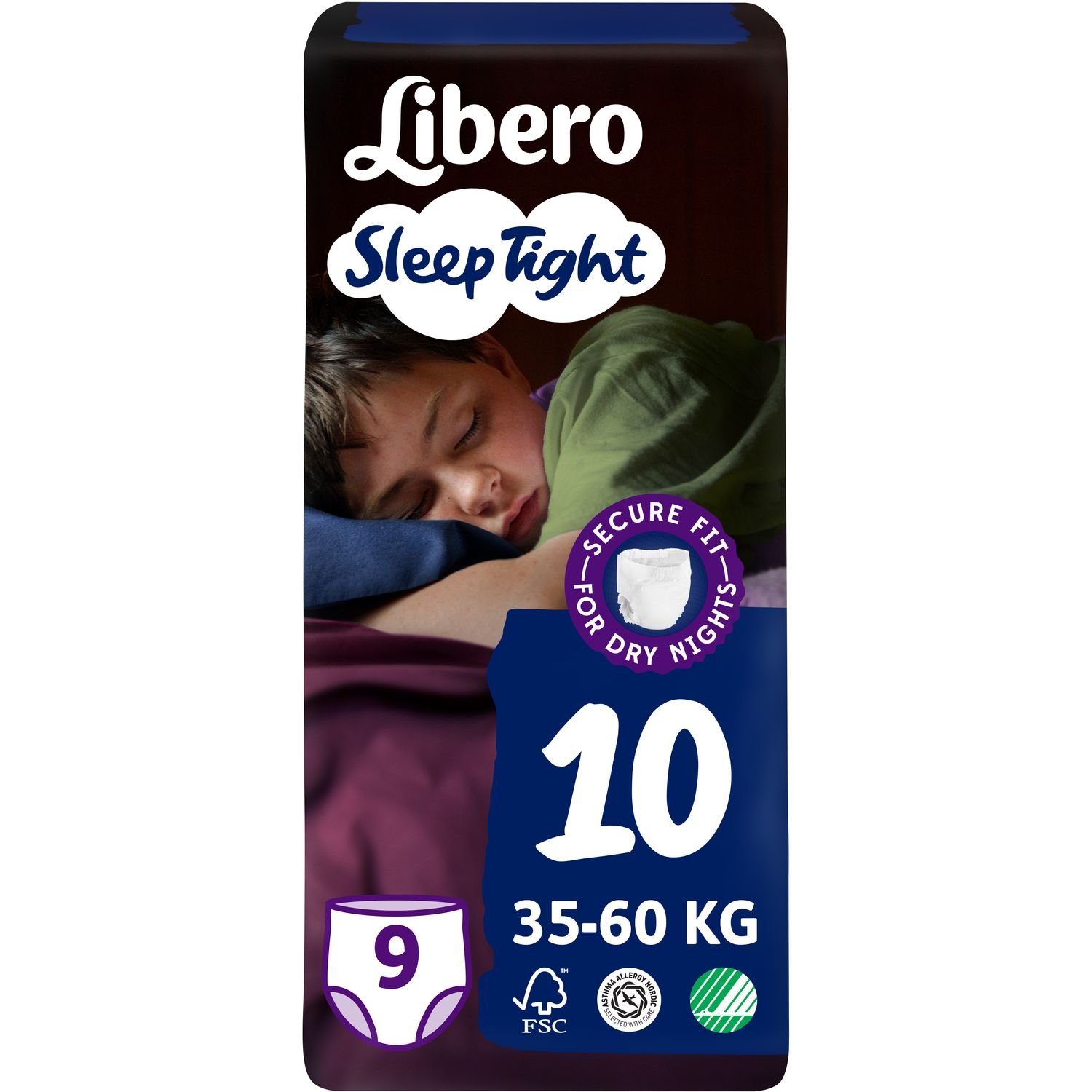 Подгузники-трусики Libero Sleep Tight 10 (35-60 кг), 9 шт. - фото 1