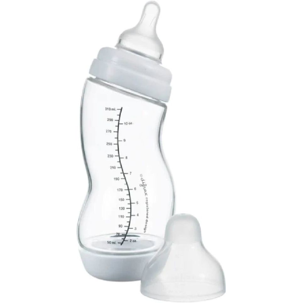 Скляна антиколікова пляшечка Difrax S-bottle Wide White з силіконовою соскою 310 мл (737FE White) - фото 1