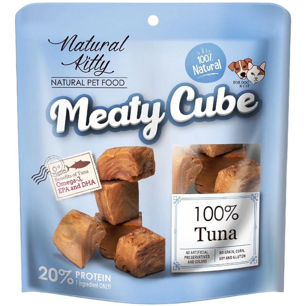Ласощі для котів та собак Natural Kitty Meaty Cube 100%Tuna, у вигляді кубиків, тунець, 60 г - фото 1