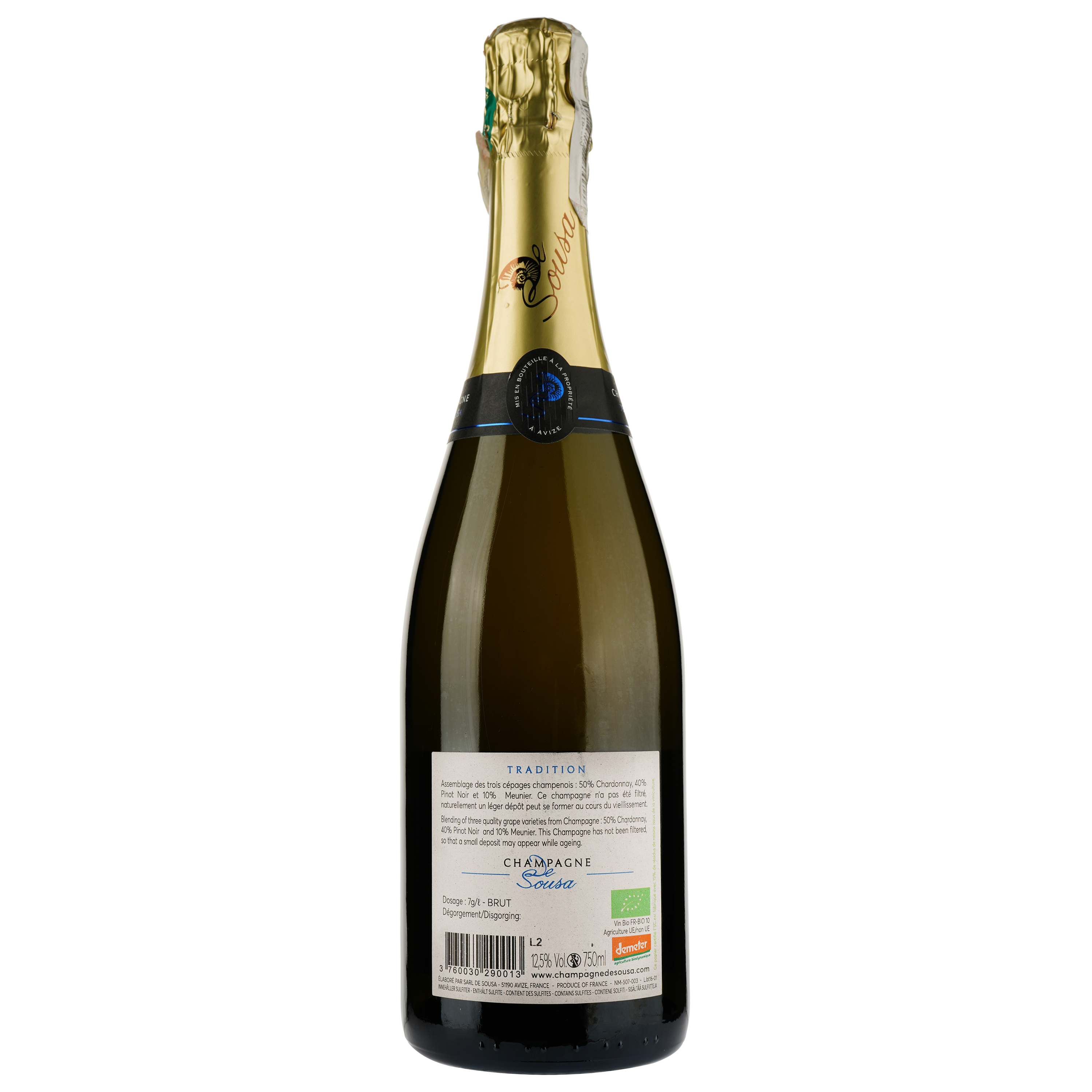 Шампанское De Sousa Brut Tradition, белое, брют, 0,75 л - фото 2
