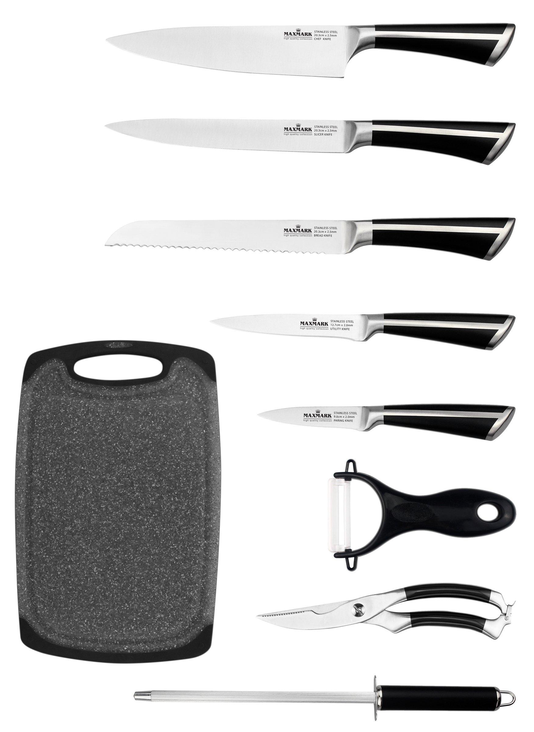 Набор ножей Maxmark, 10 предметов, серебристый с черным (MK-K01) - фото 2