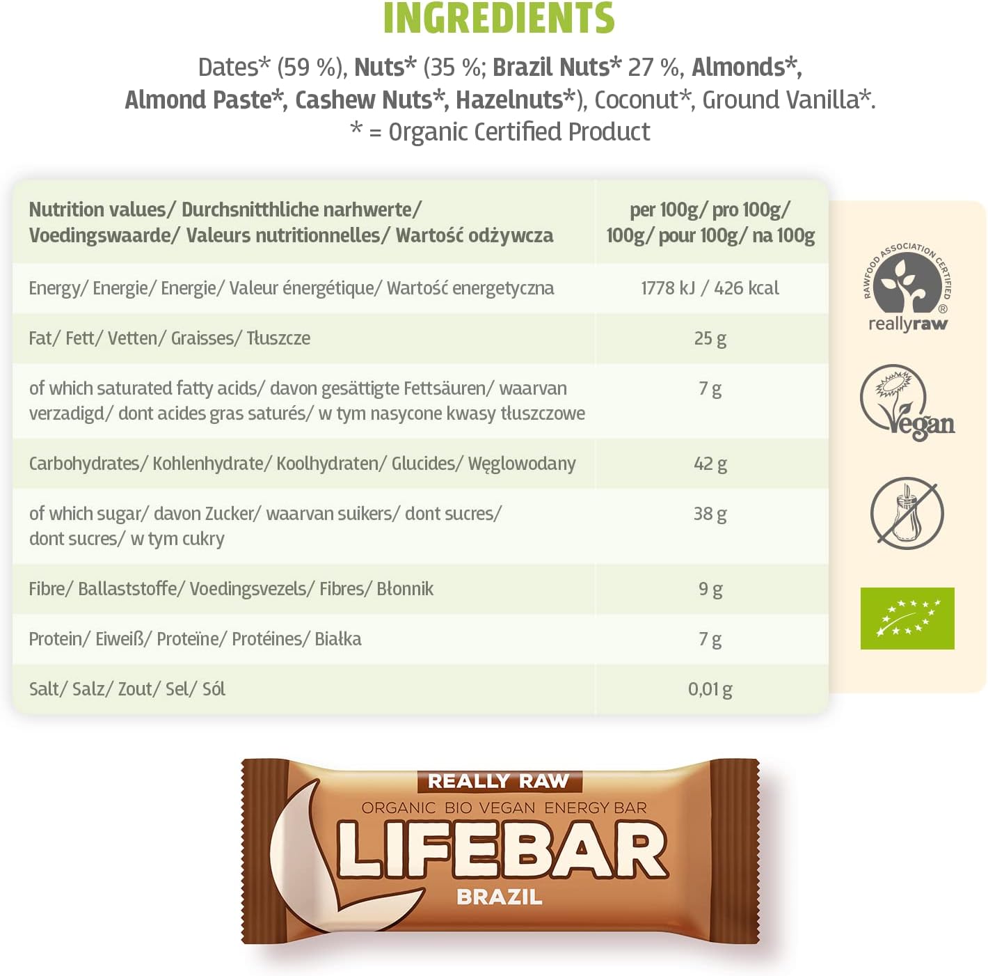 Батончик Lifefood Lifebar энергетический с бразильским орехом органический 47 г - фото 5