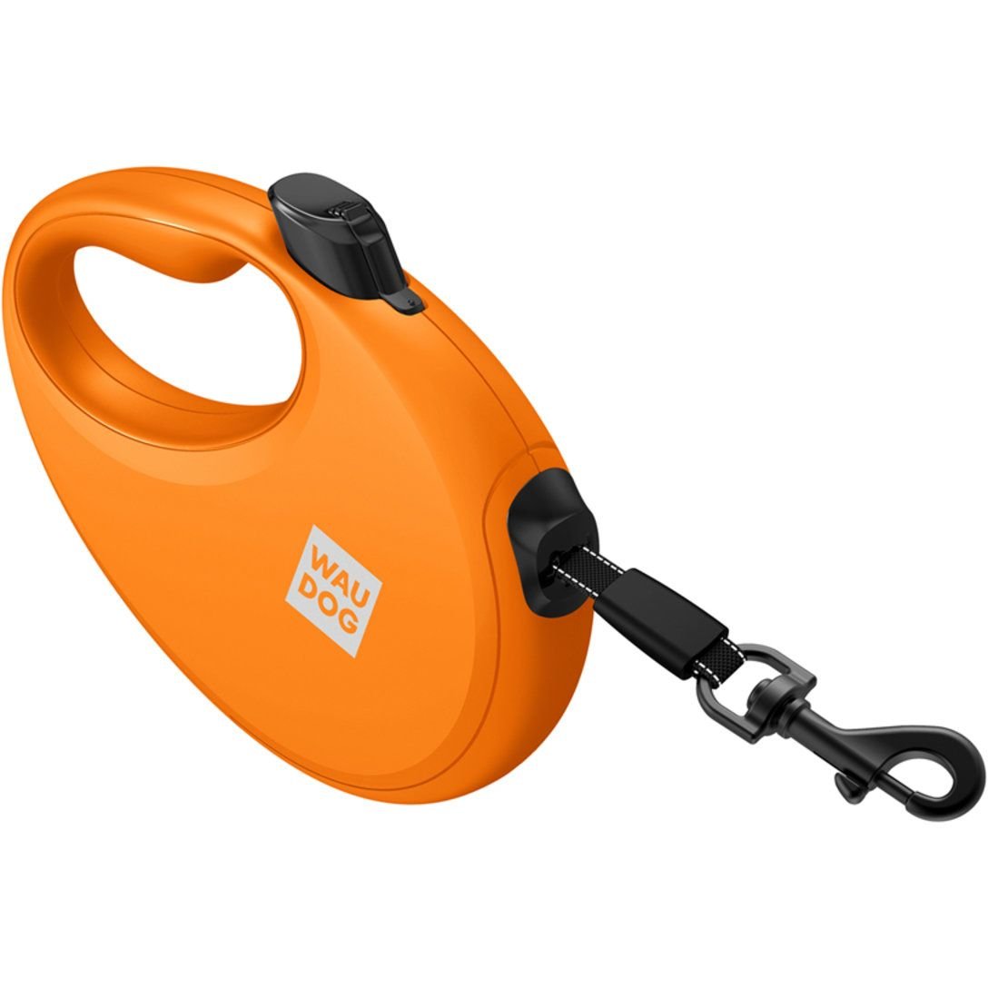Поводок-рулетка для собак Waudog R-leash с контейнером для пакетов, светоотражающая лента, L до 40 кг, 5 м оранжевый - фото 4