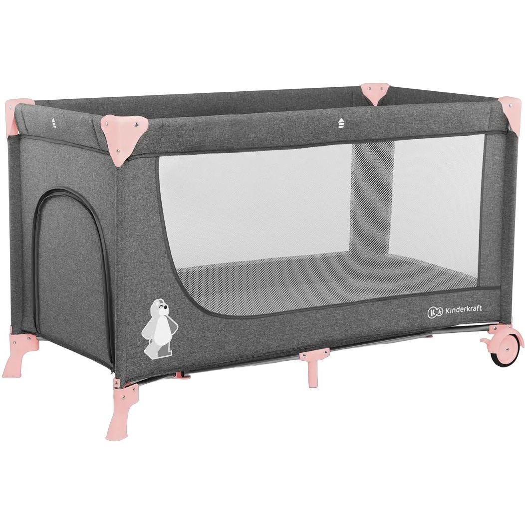 Кровать-манеж Kinderkraft Joy Pink серая с розовым (00-00158380) - фото 1