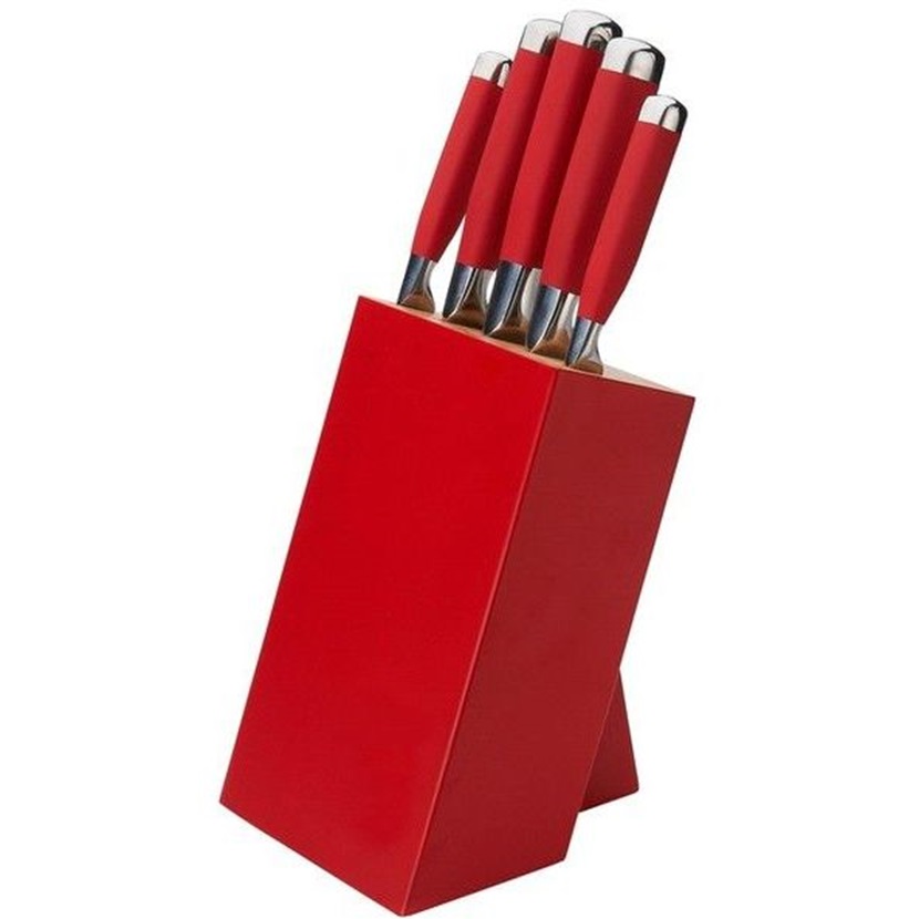 ножи: BARON, GIPFEL Набор ножей BARON 6 пр. на деревянной красной подставке. Материал лезвия: сталь 3CR13 Материал ручки: soft-touch / GIPFEL - фото 1