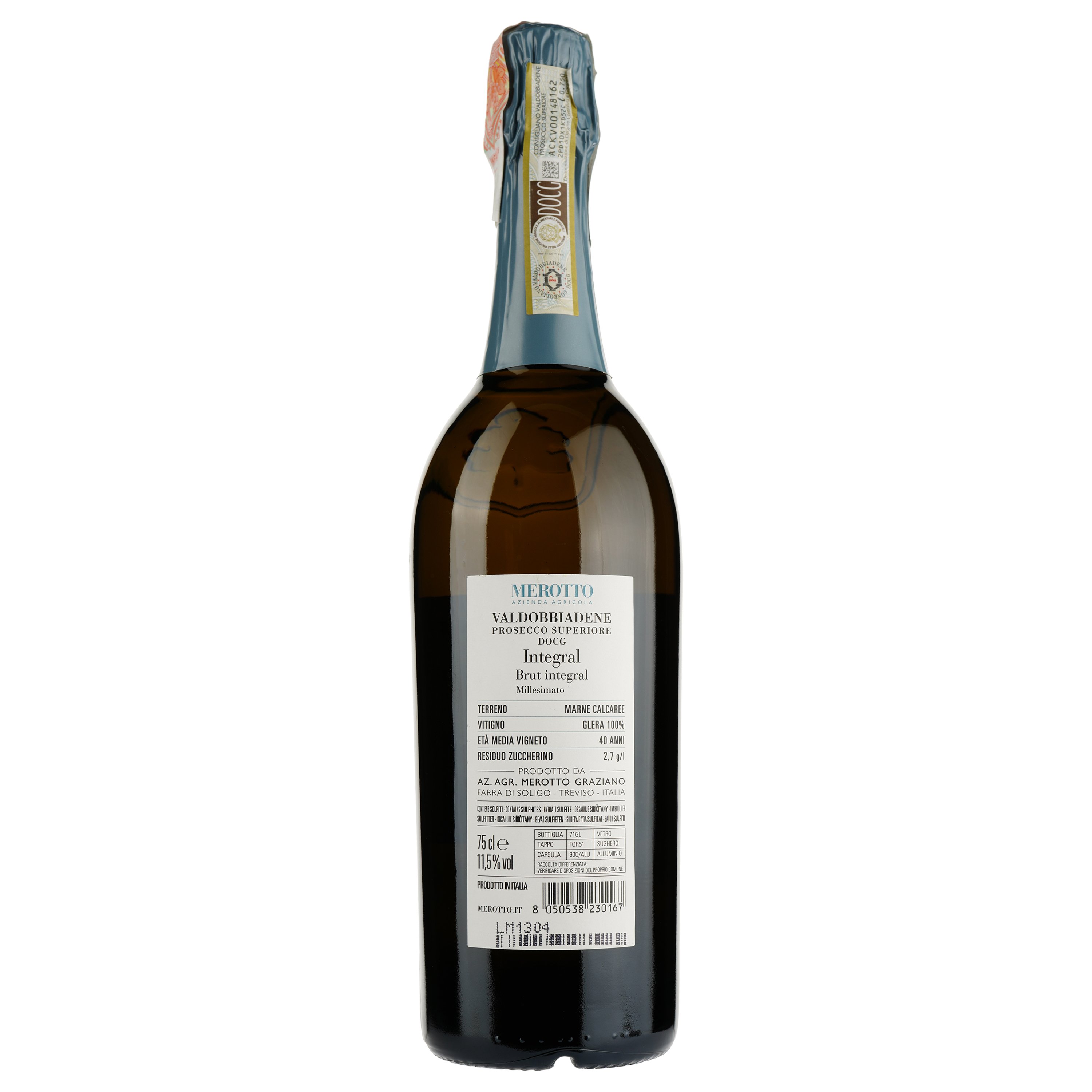 Вино игристое Merotto Integral Prosecco Superiore Brut Millesimato, белое, брют, 0,75 л (45877) - фото 2