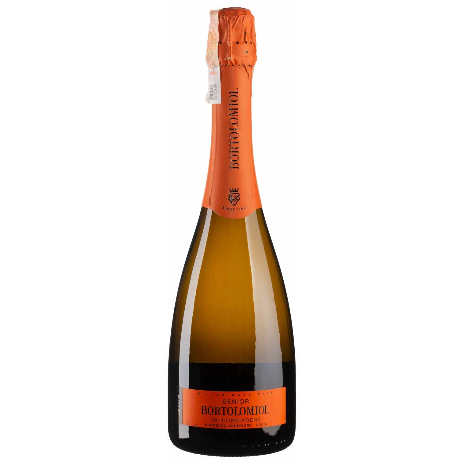 Вино игристое Bortolomiol Senior Valdobbiadene Prosecco Superiore, белое, экстра-сухое, 11,5%, 0,75 л (Q0725) - фото 1