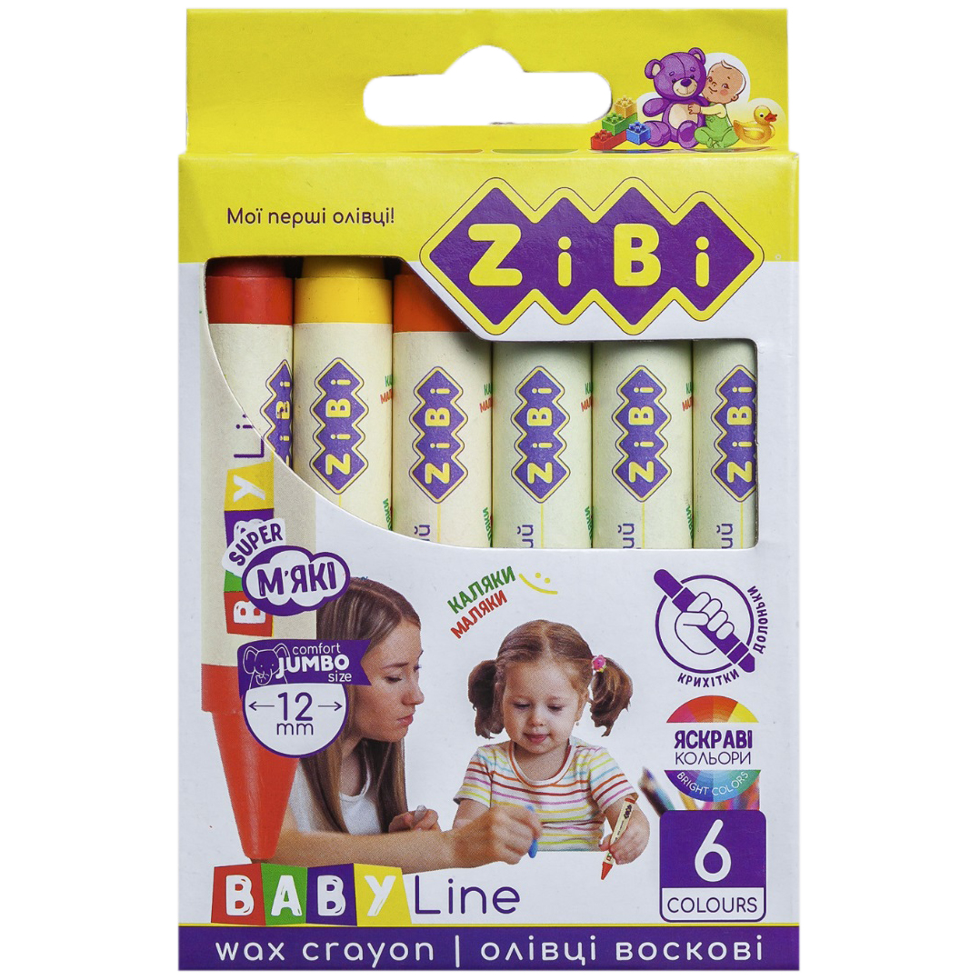 Карандаши восковые ZiBi Super Jumbo Baby Line круглые 6 шт. (ZB.2484) - фото 1