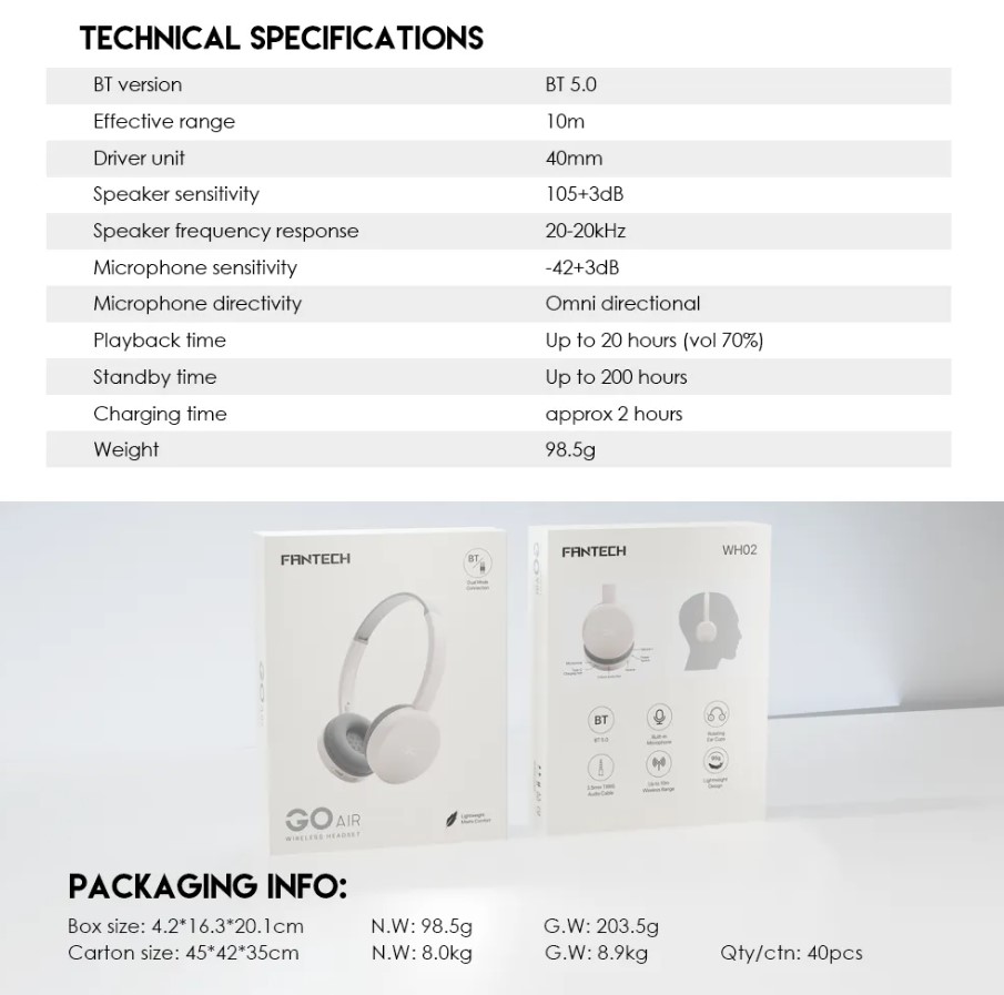 Ігрові навушники Fantech GO AIR WH02 Wireless Beige - фото 7