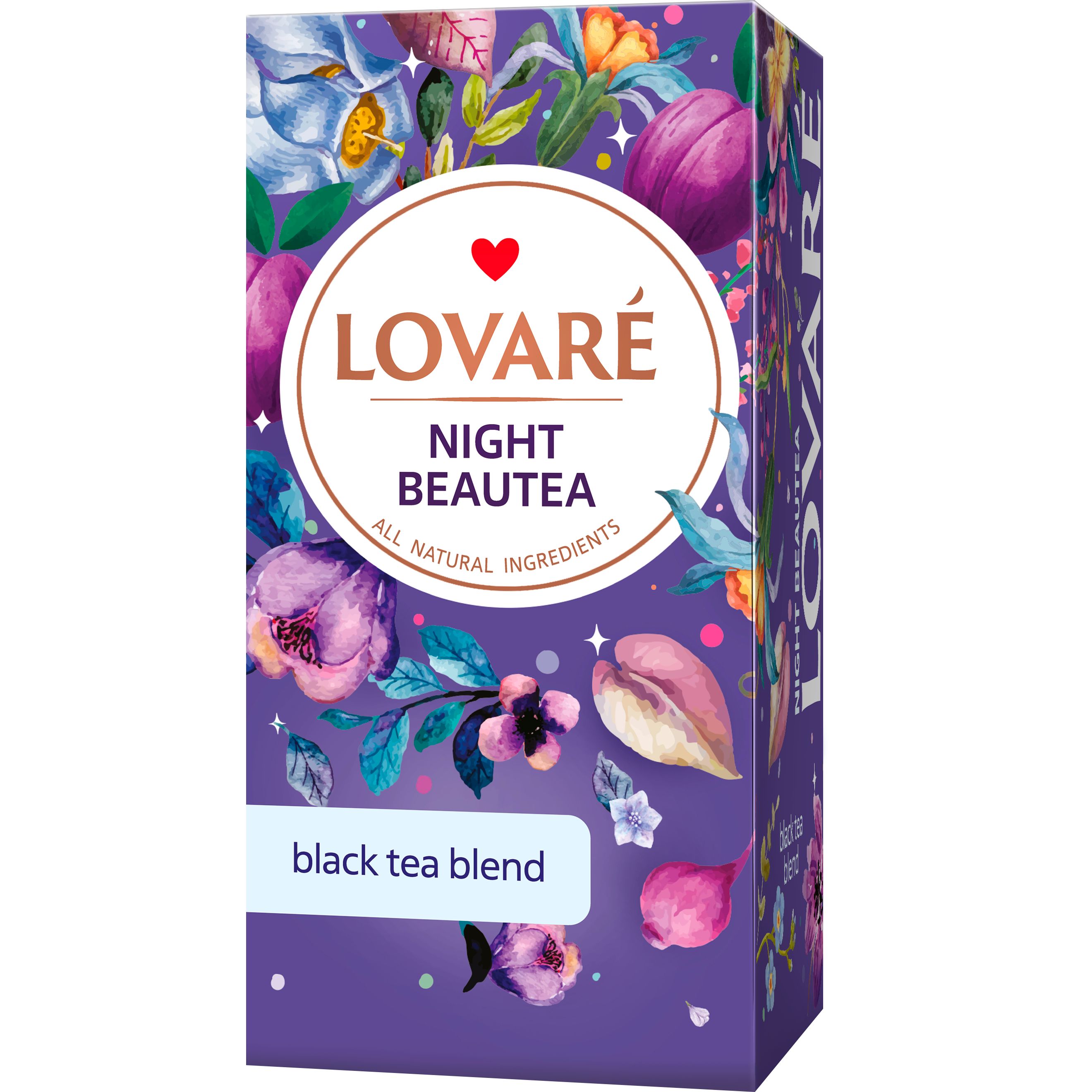 Чай черный байховый Lovare Night Beautea с ягодами и лепестками цветов 48 г (24 шт. х 2 г) - фото 1