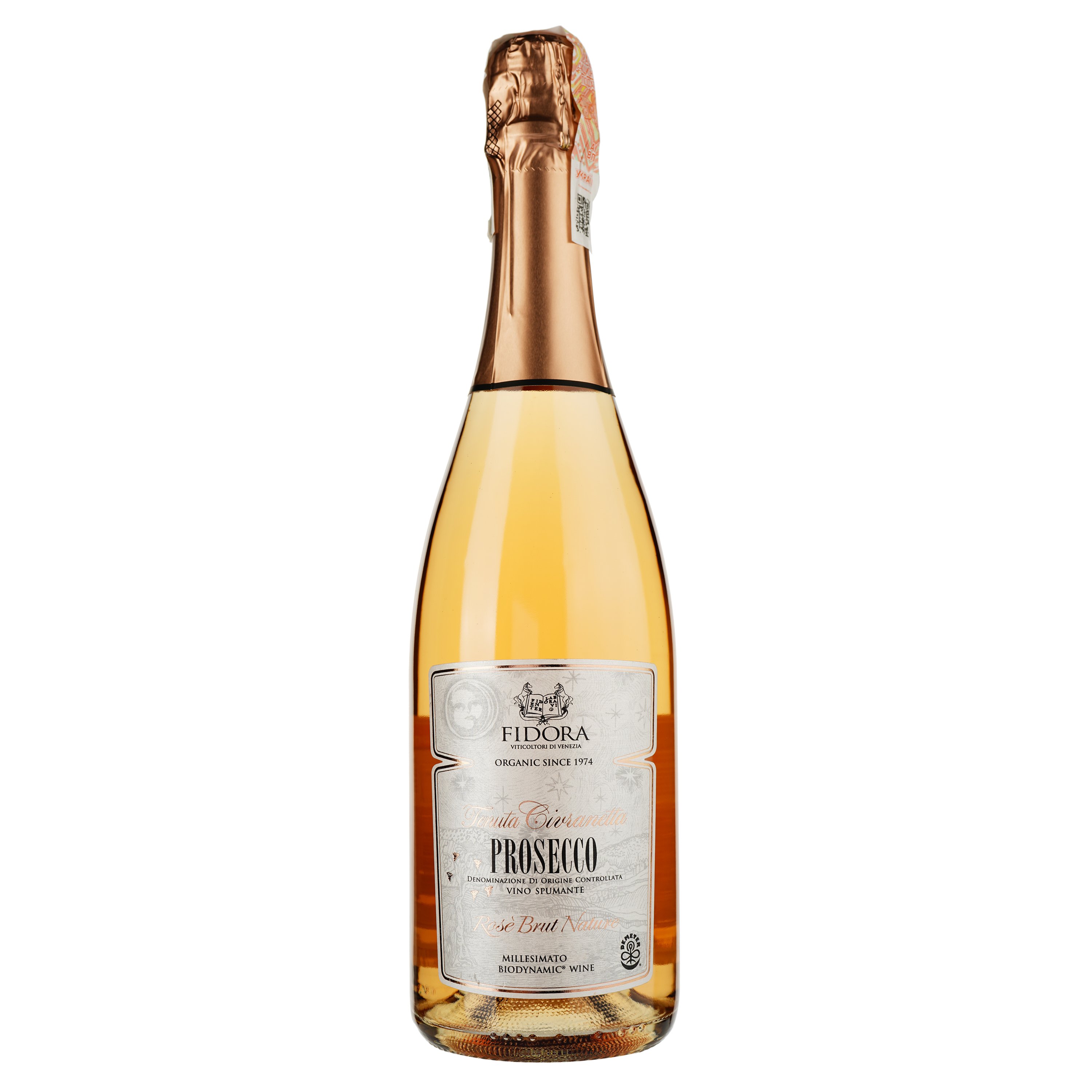 Вино игристое Fidora Rose prosecco zero organic, розовое, сухое, 12,5%, 0,75 л (860417) - фото 1