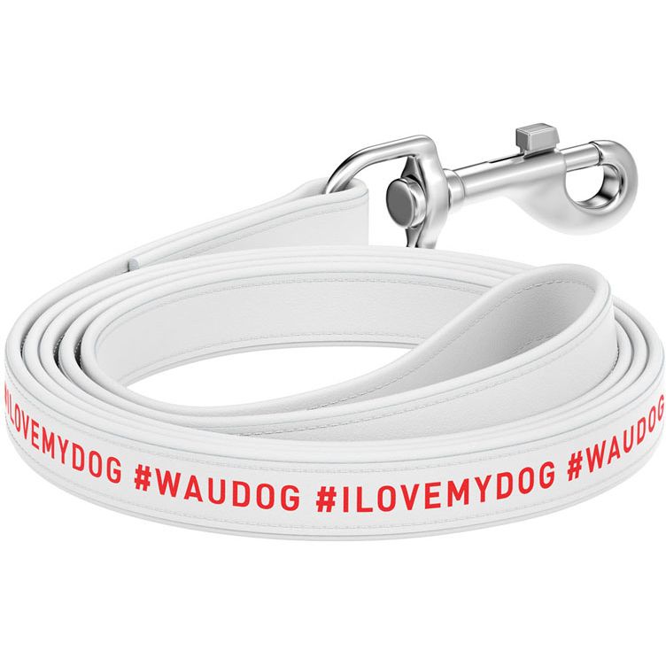 Повідець для собак шкіряний Waudog Design Я люблю свого собаку, 122х1,2 см, білий - фото 1