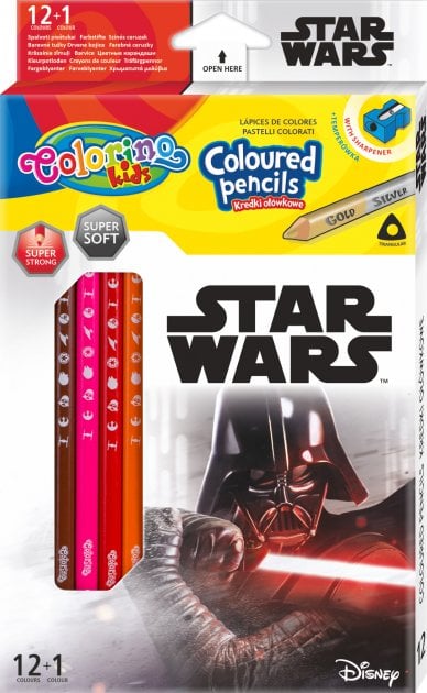 Карандаши цветные Colorino Star Wars, трехгранные, с точилкой, 12 шт., 13 цветов (89458PTR) - фото 1