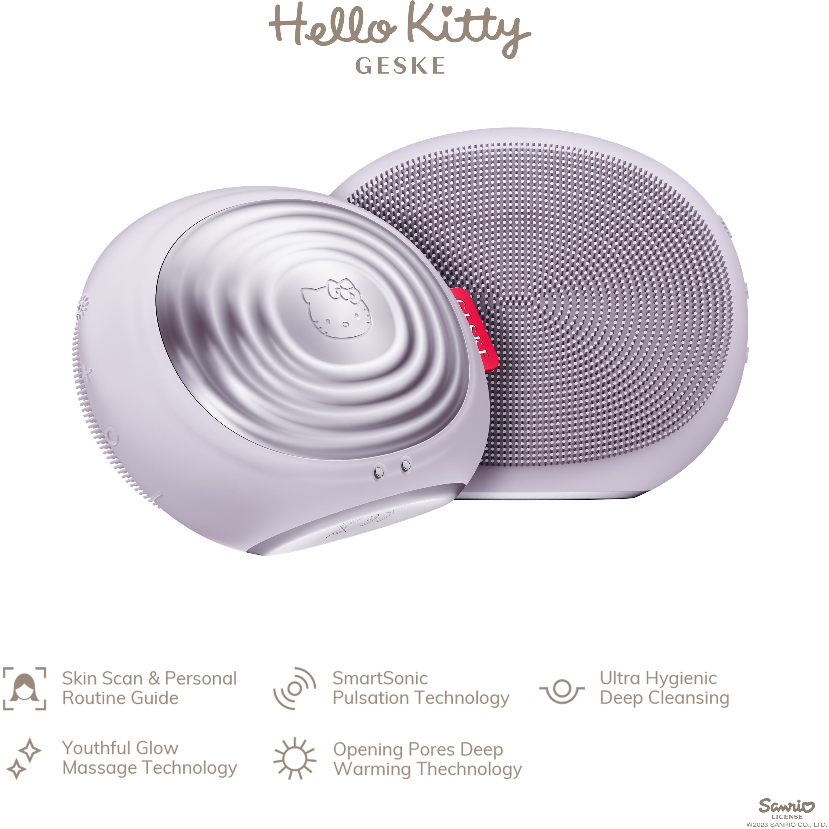 Електронна звукова термо щітка для обличчя GESKE Sonic Thermo Facial Brush 5 в 1 by Hello Kitty фіолетова - фото 2