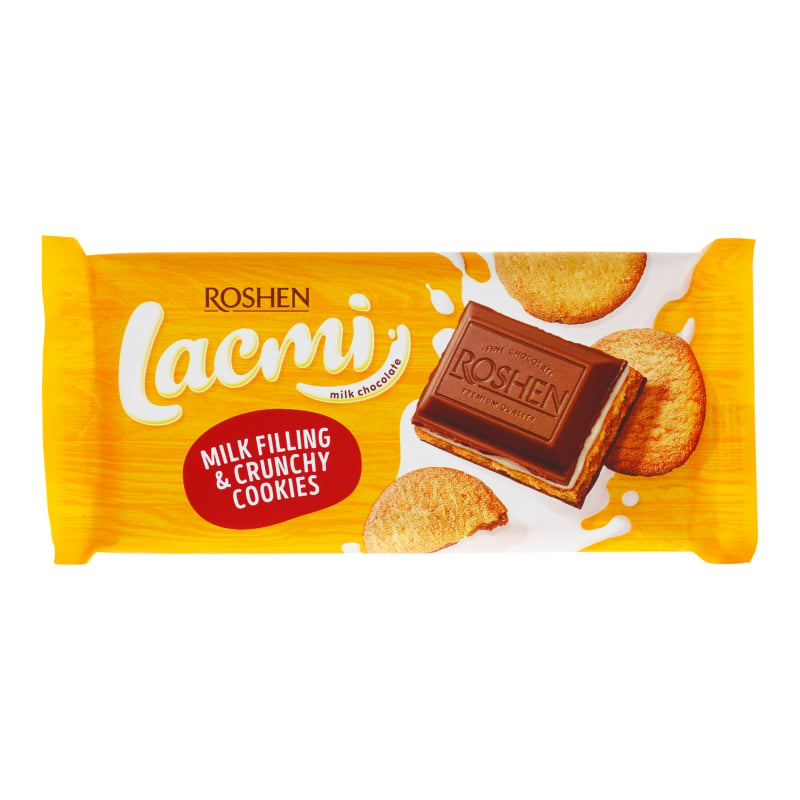 Шоколад молочний Roshen Lacmi, з молочною начинкою та печивом, 100 г (872110) - фото 1
