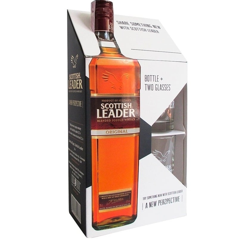 Виски Scottish Leader Original + 2 стакана, 40%, 0,7 л - фото 1