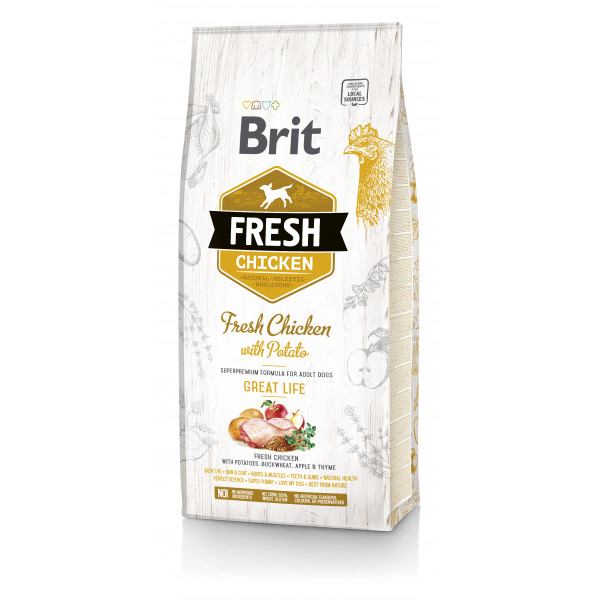 Сухий корм для дорослих собак всіх порід Brit Fresh Chicken&Potato Adult, з куркою та картоплею, 12 кг - фото 1