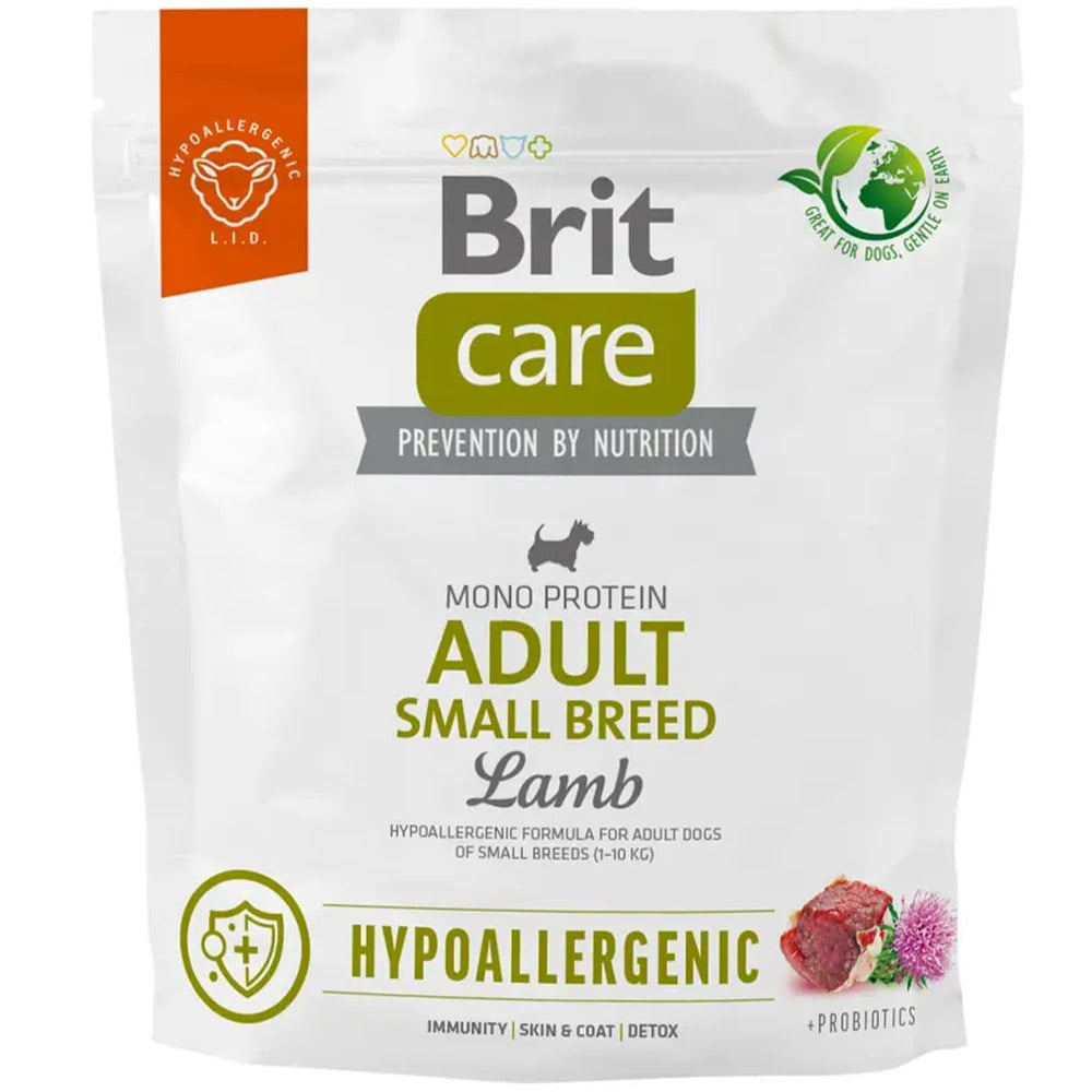 Сухой корм для взрослых собак малых пород Brit Care Dog Hypoallergenic Adult Small Breed гипоаллергенный с ягненком 1 кг - фото 1