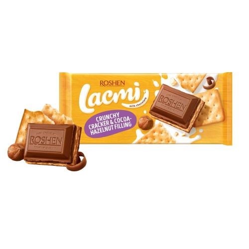 Шоколад молочный Roshen Lacmi с крекером и шоколадно-ореховой начинкой, 110 г (816956) - фото 1