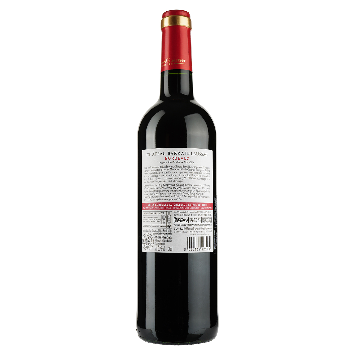 Вино Barton&Guestier Chateau Barrail-Laussac, красное, сухое, 12%, 0,75 л (718850) - фото 2