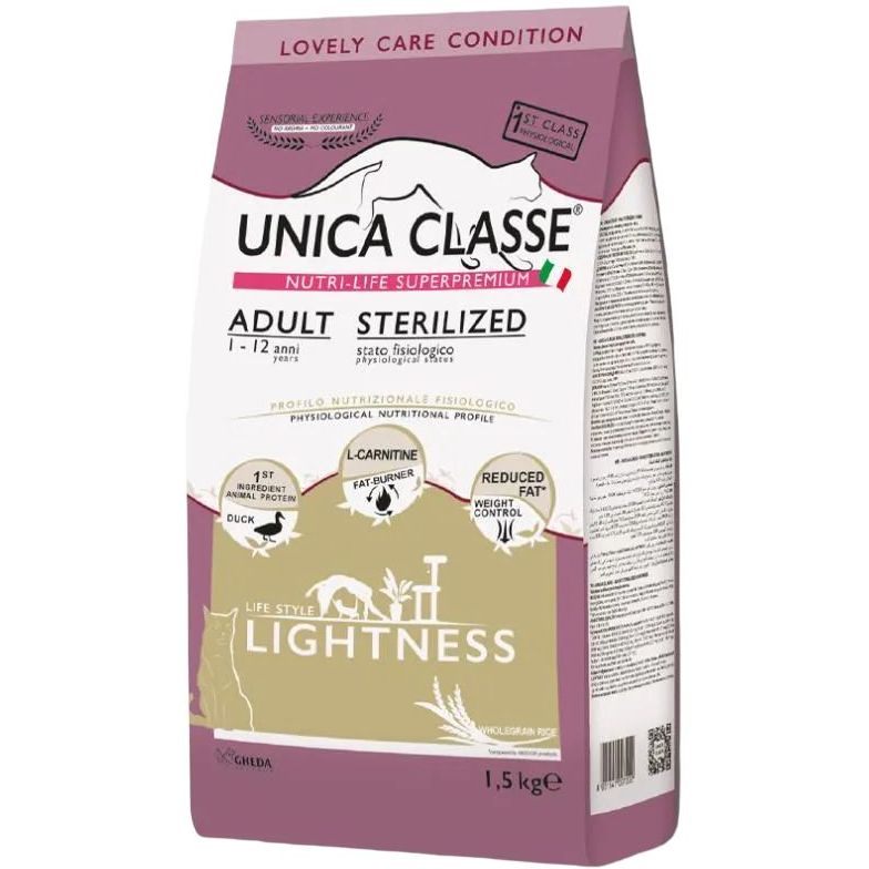 Сухой корм для кошек Unica Classe Adult Sterilized Lightness Dry с уткой 1.5 кг - фото 1