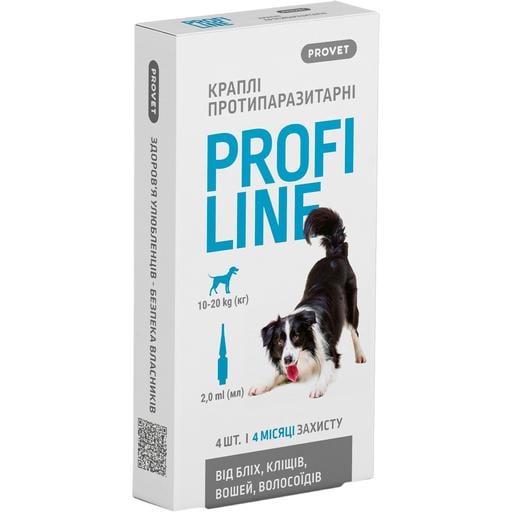 Краплі на холку для собак ProVET Profiline від зовнішніх паразитів, від 10 до 20 кг, 4 піпетки по 2 мл - фото 1
