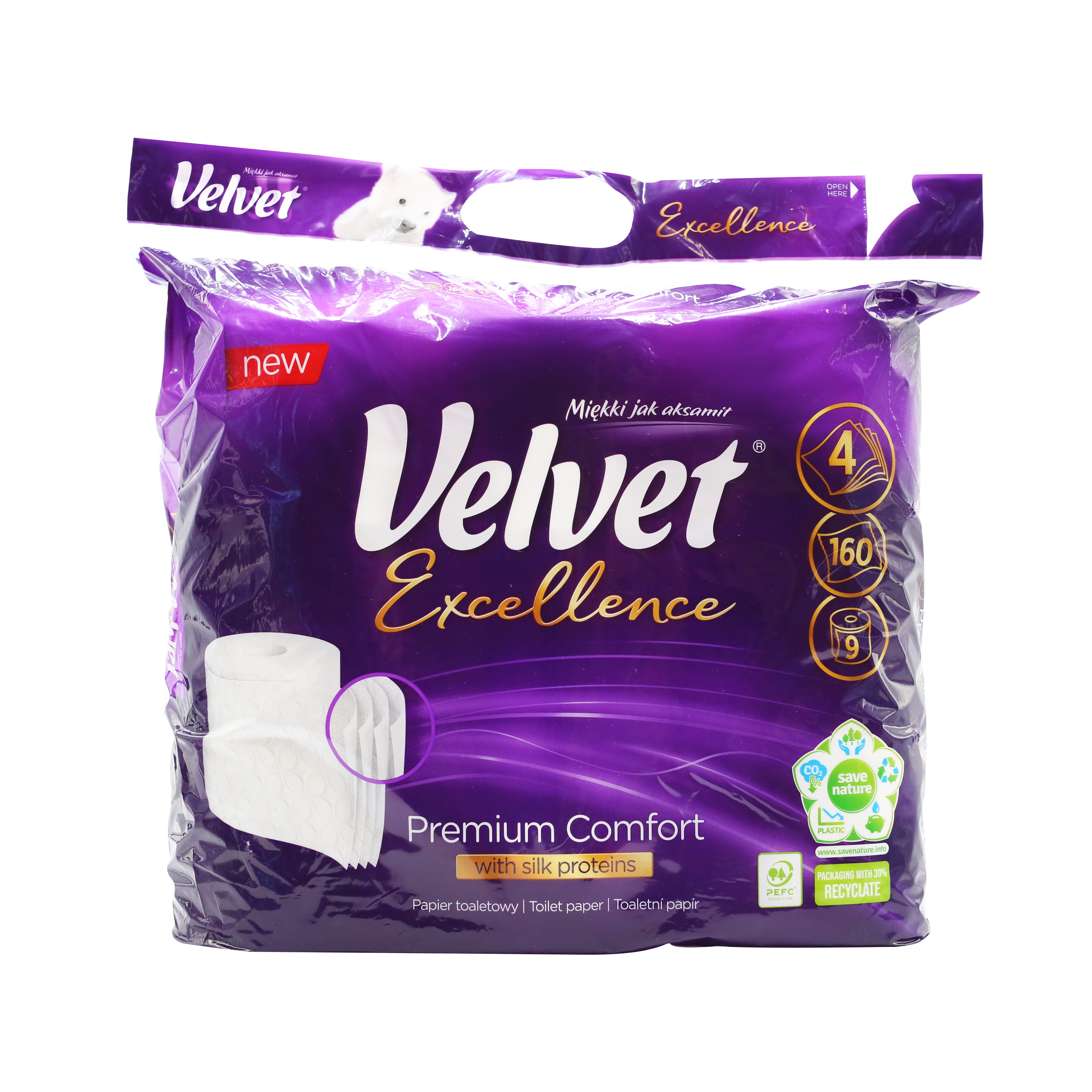 Туалетний папір Velvet Excellence Silk Proteins, 160 відривів, 9 рулонів - фото 1