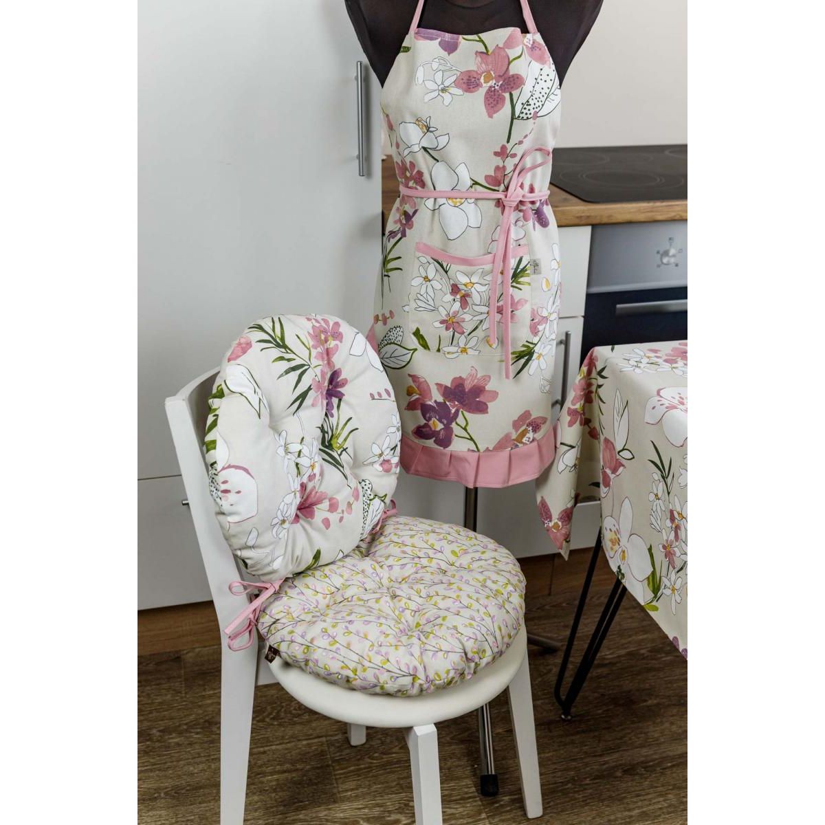 Подушка на стілець Прованс Орхідея, кругла, 40 см, бежева (30946) - фото 3