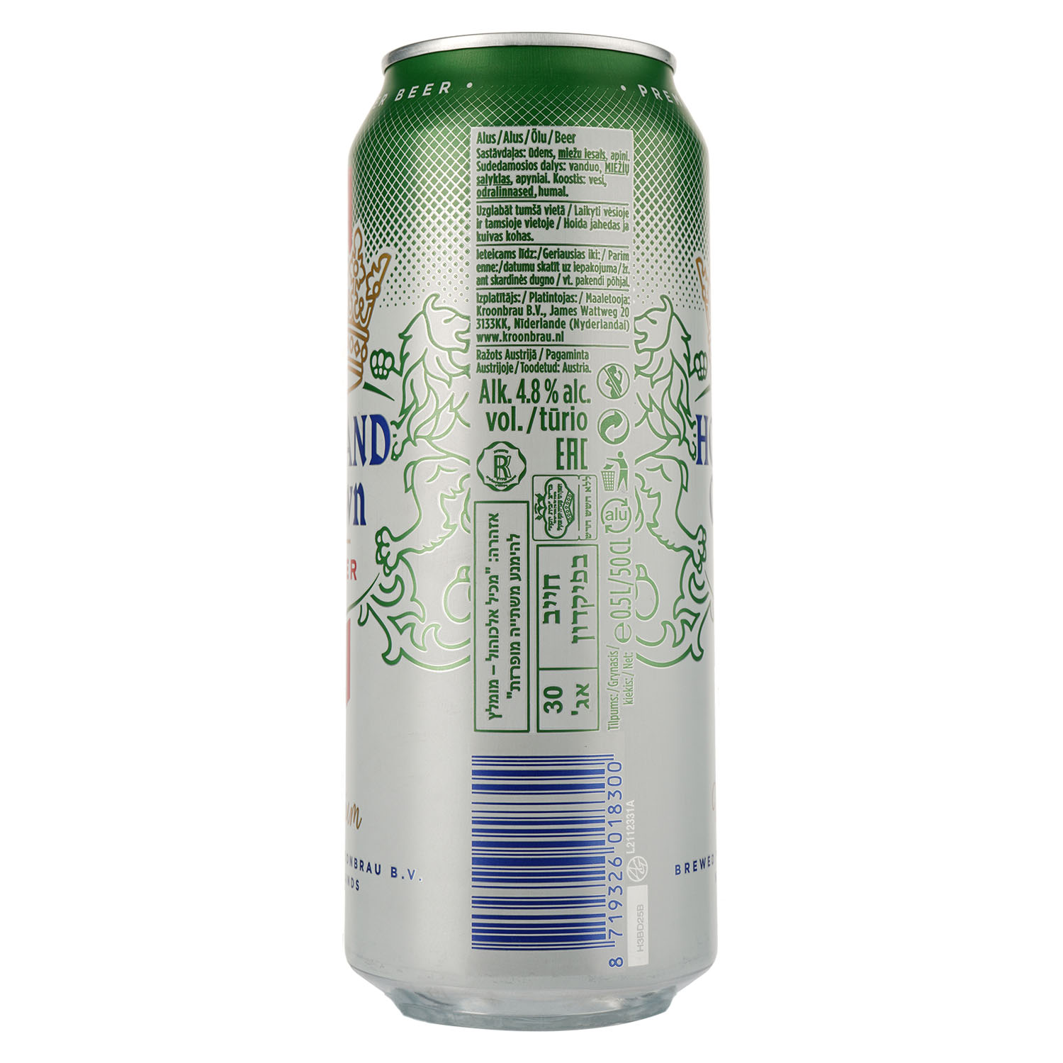 Пиво Holland Crown Lager светлое, 4.8%, ж/б, 0.5 л - фото 2