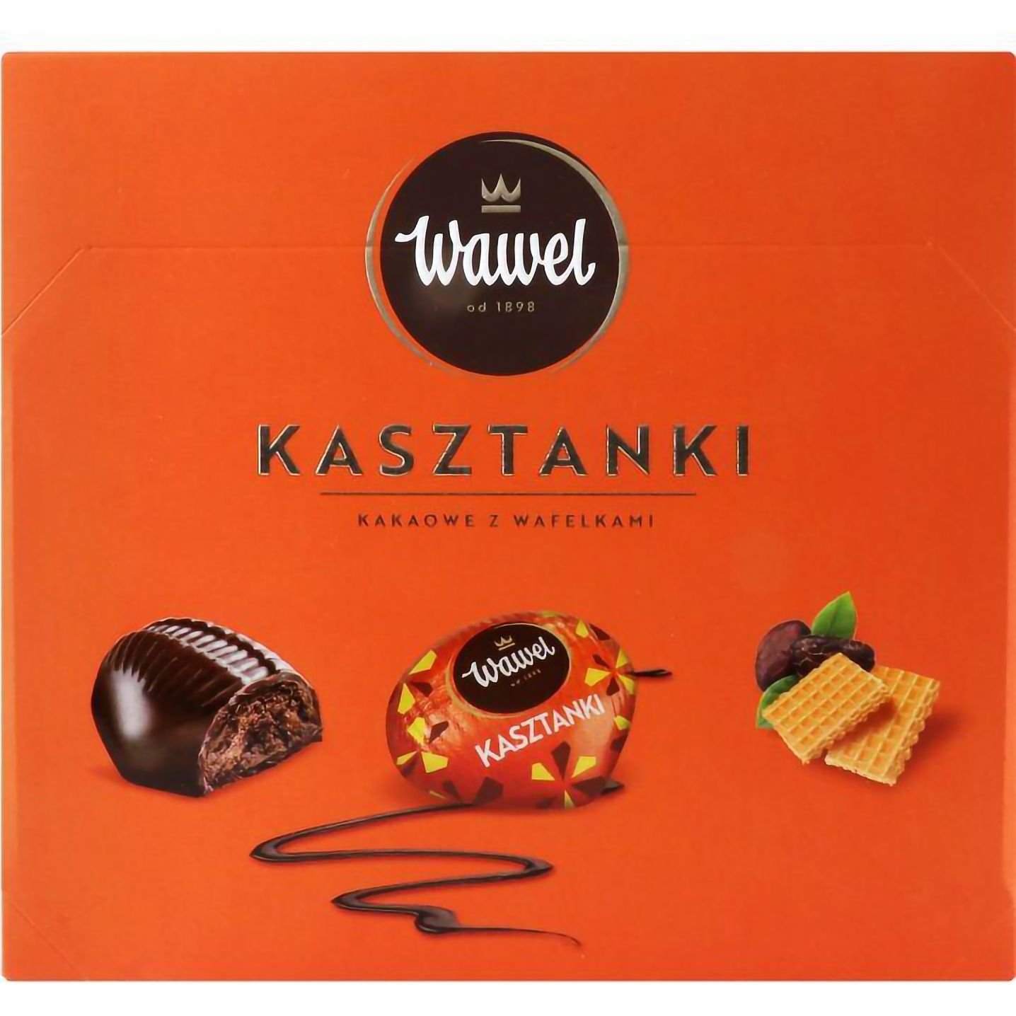 Цукерки Wawel Kasztanki темний шоколад зі шматочками вафель, 330г (925507) - фото 1