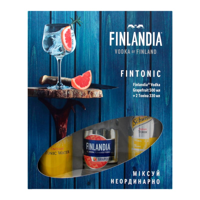 Горілка Finlandia Grapefruit, 37,5%, 0,5 л + Schweppes Indian Tonic, 2 шт. по 0,33 л (778627) - фото 1
