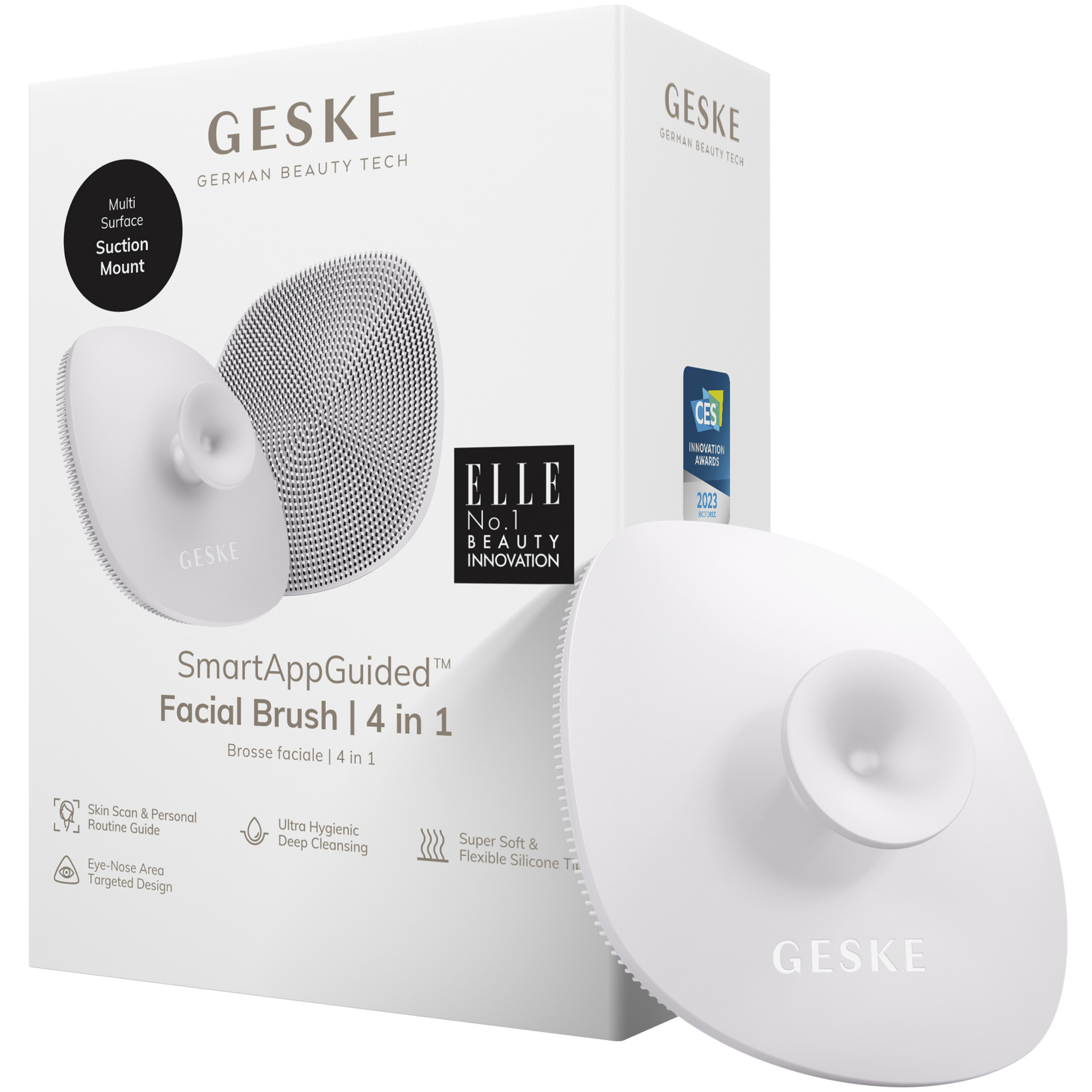 Щетка для лица GESKE Facial Brush 4 в 1 с держателем пудровая - фото 1