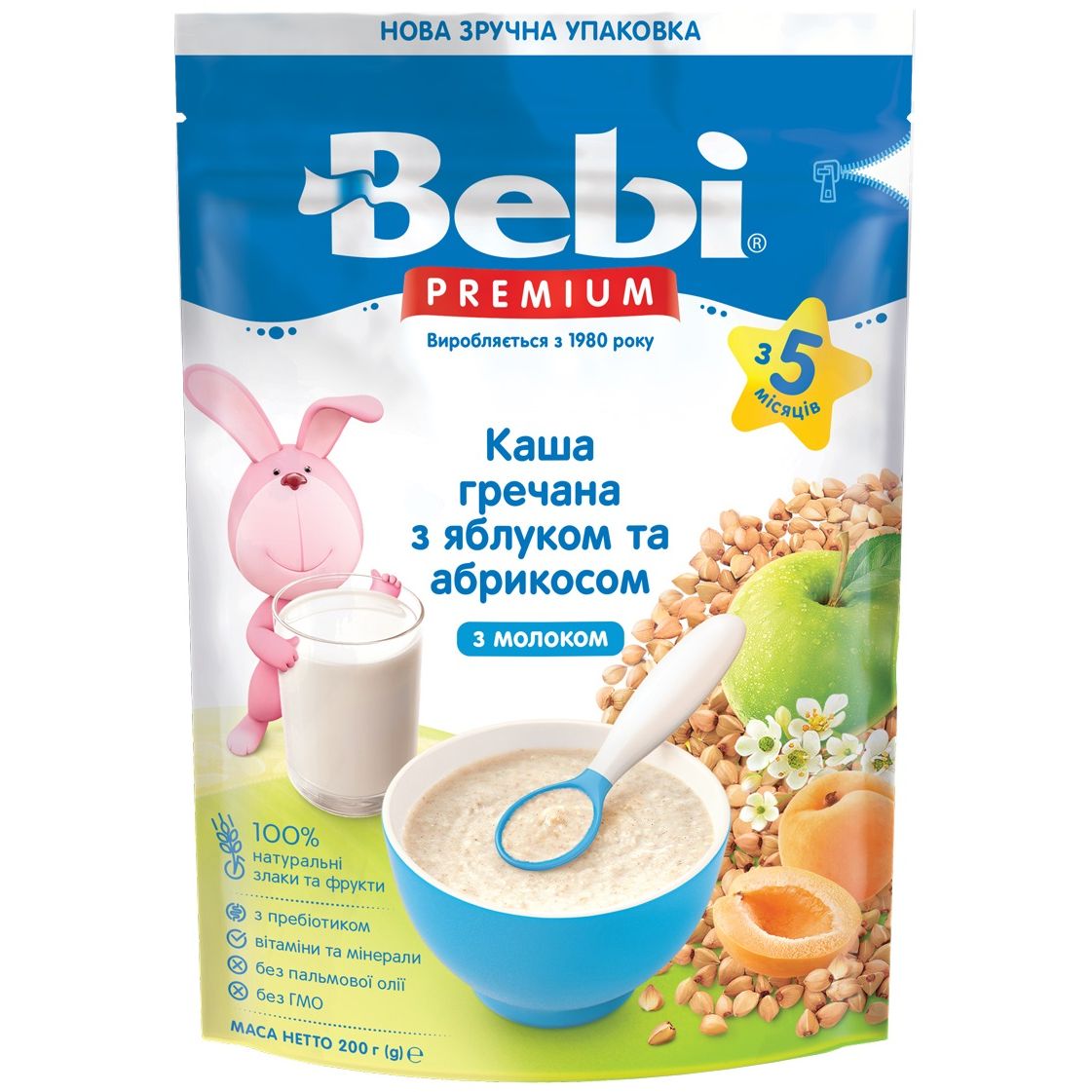 Молочна каша Bebi Premium Гречана з яблуком та абрикосом 200 г (1105052) - фото 1