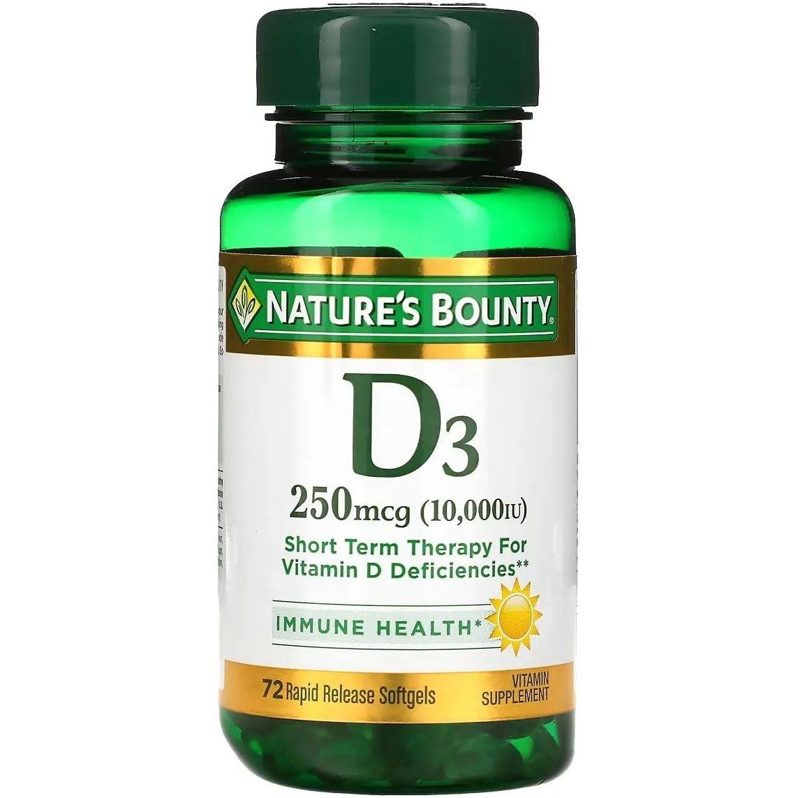 Вітамін D3 швидкого вивільнення Nature's Bounty Vitamin D 10000 МО 250 мкг 72 гелевих капсул - фото 1