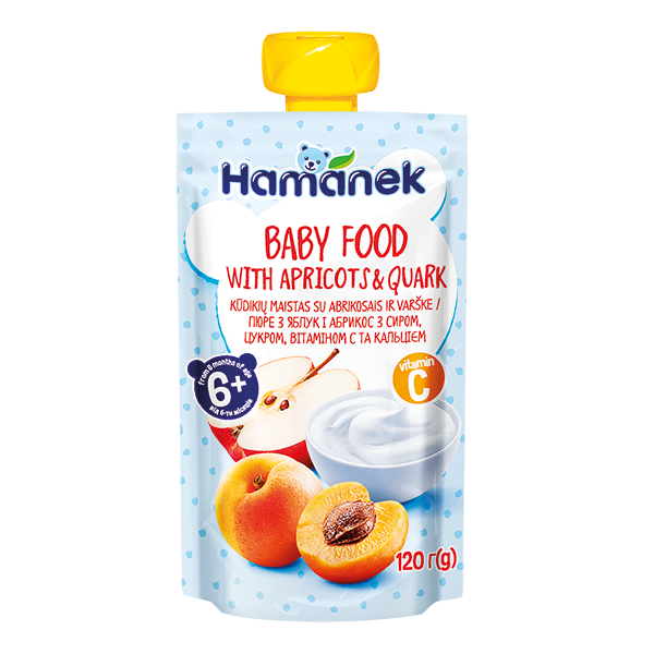 Photos - Baby Food Hamanek Пюре  Pouch Яблуко з абрикосом і сиром, 120 г 