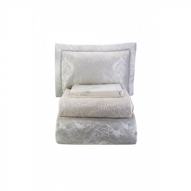 Набор постельное белье с покрывалом и плед Karaca Home Eldora gri 2020-1, евро, серый, 10 предметов (svt-2000022238656) - фото 4