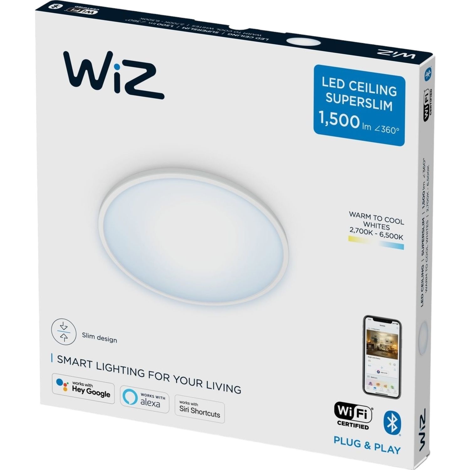 Світильник стельовий WiZ SuperSlim Ceiling Wi-Fi розумний 16W 1500LM 2700-6500K білий (929002685101) - фото 2