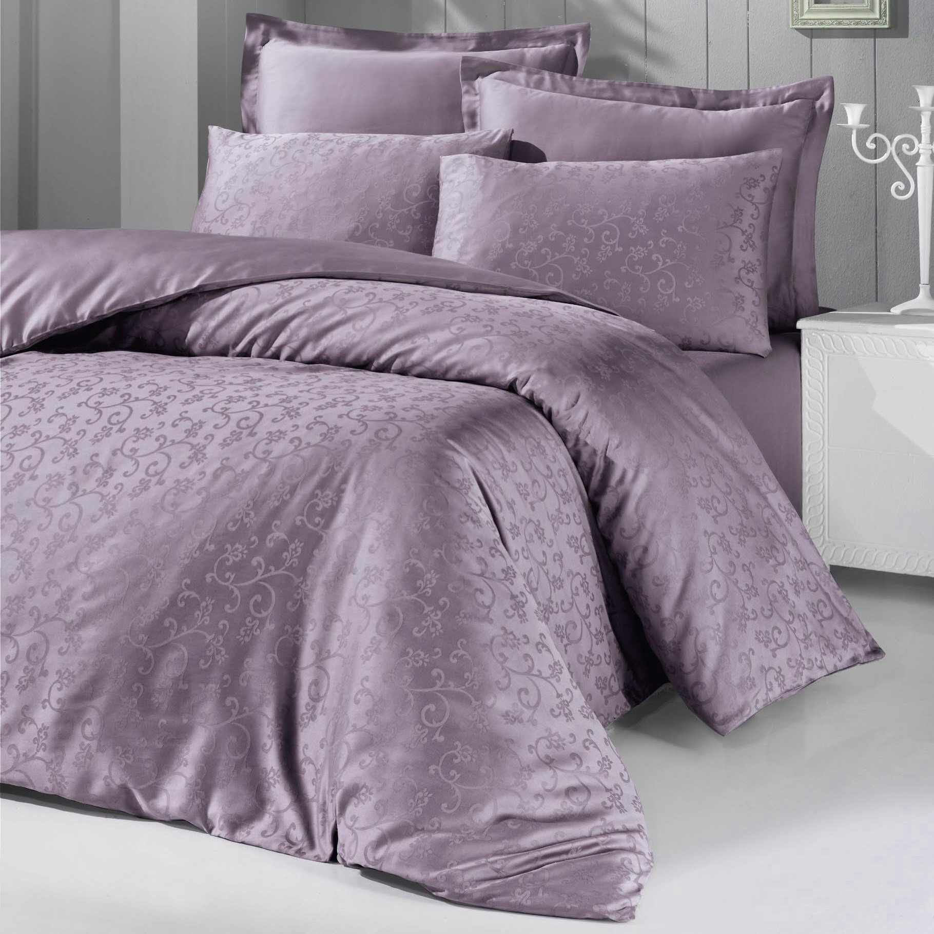 Комплект постільної білизни Victoria Deluxe Jacquard Sateen Rimma, 200x220, сатин, жаккард, фіолетовий (2200000548818) - фото 1