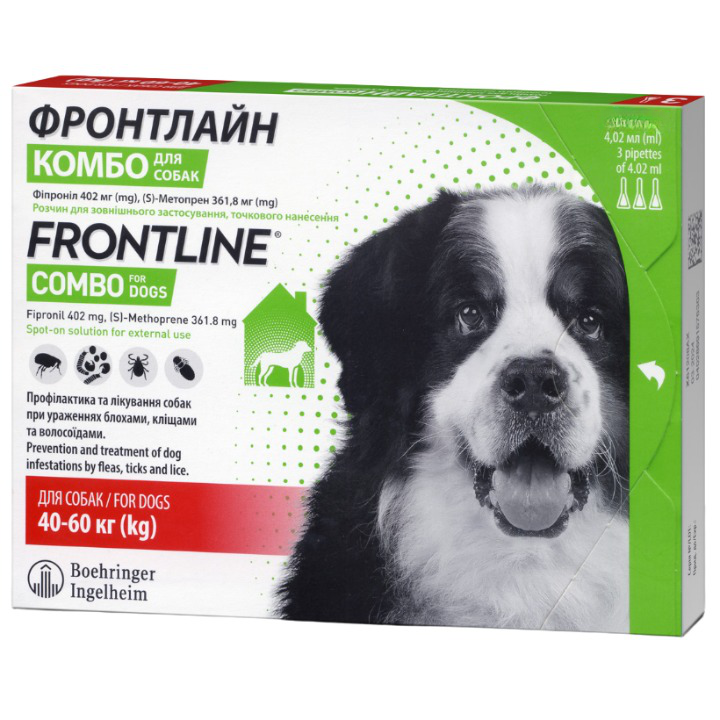 Капли Boehringer Ingelheim Frontline Combo от блох и клещей для собак, 40-60 кг, 4,02 мл, 1 пипетка (159920-1) - фото 1