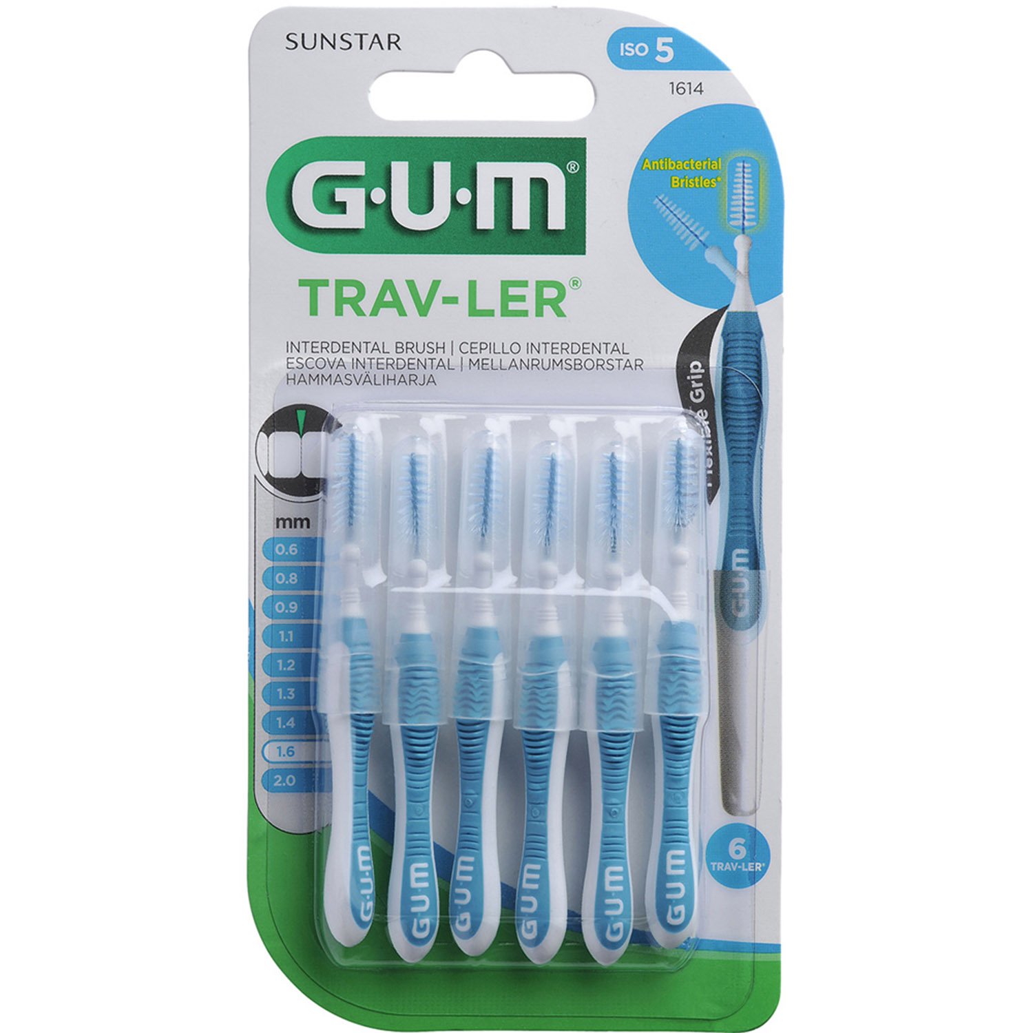 Щетка для межзубных промежутков GUM TravLer 1.6 мм 6 шт. - фото 1