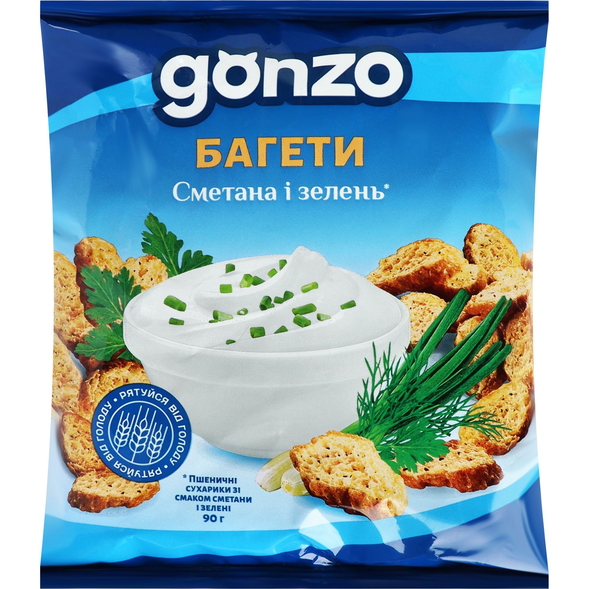 Пшеничные сухарики Gonzo со вкусом сметана и зелень 90 г (954307) - фото 1