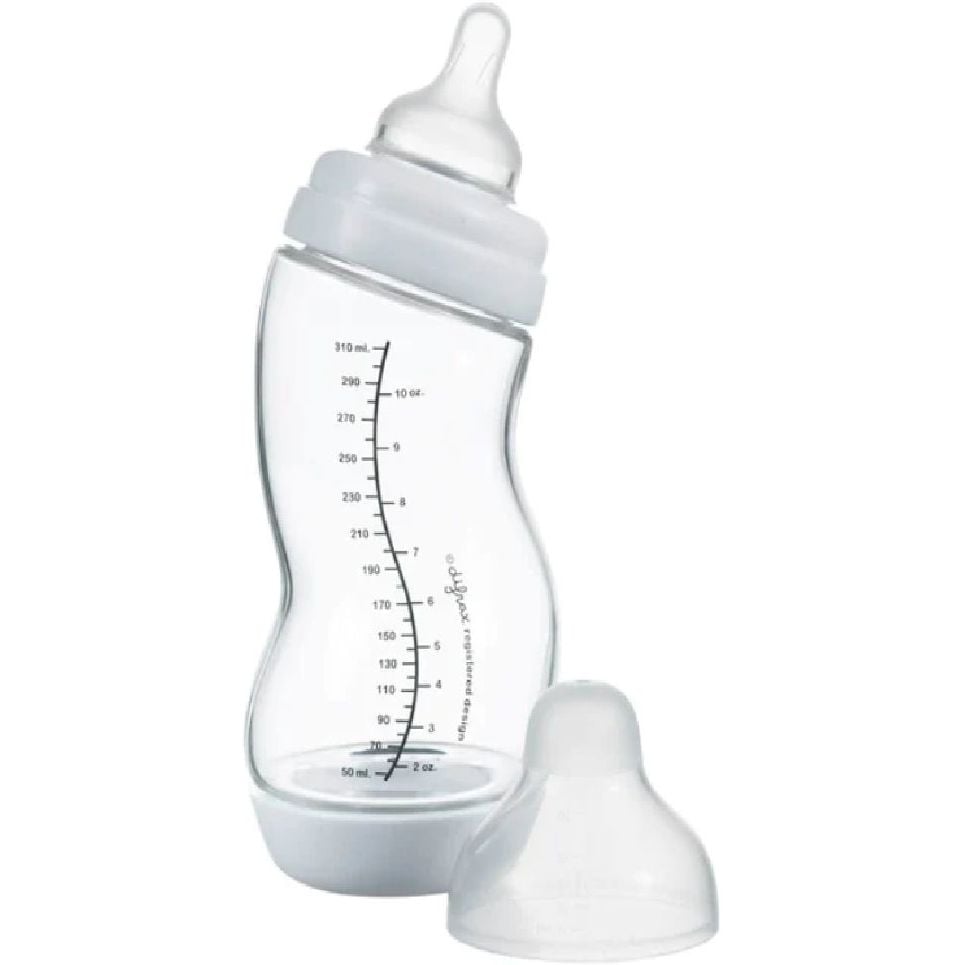 Стеклянная антиколиковая бутылочка Difrax S-bottle Wide White с силиконовой соской 310 мл (737FE White) - фото 1