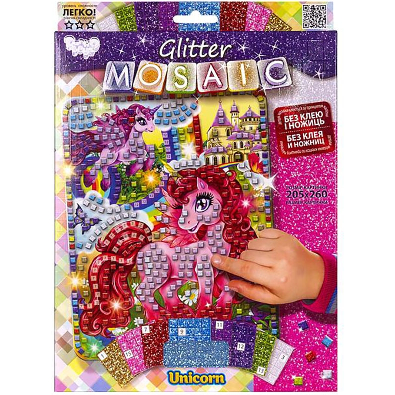 Блестящая мозаика Danko Toys Glitter Mosaic Единорог (БМ-03-08) - фото 1