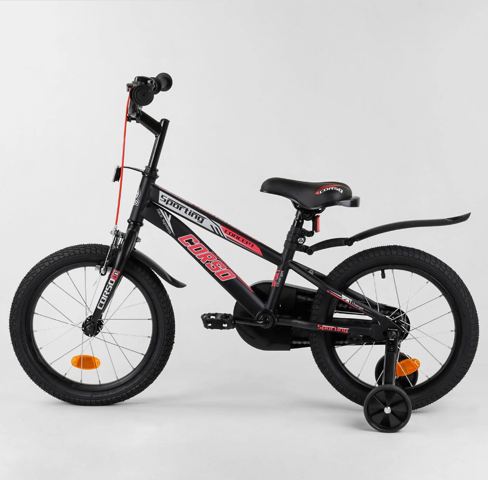 Велосипед детский 2-х колесный Corso 16 дюймов черно-красный - фото 3
