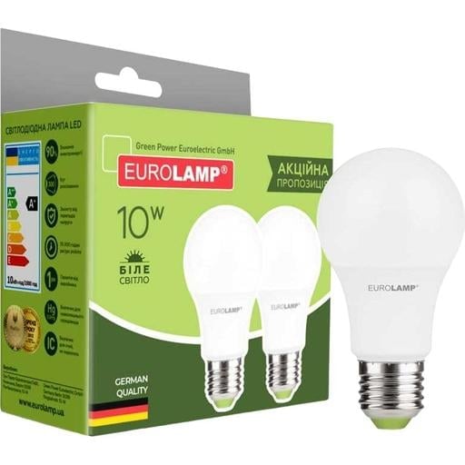 Світлодіодна лампа Eurolamp LED Ecological Series, A60, 10W, E27, 4000K, 2 шт. (MLP-LED-A60-10274(E)) - фото 1